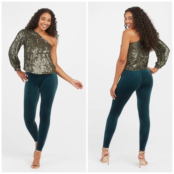 SPANX Velvet Leggings In Malachite Green Women’s Small - Picture 1 of 11